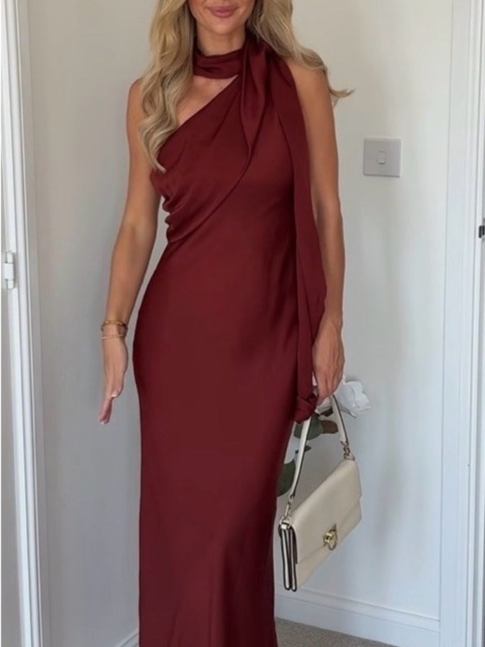 Zara Rust-Brown One-Shoulder Draped Midi Dress - Picture 7 of 8